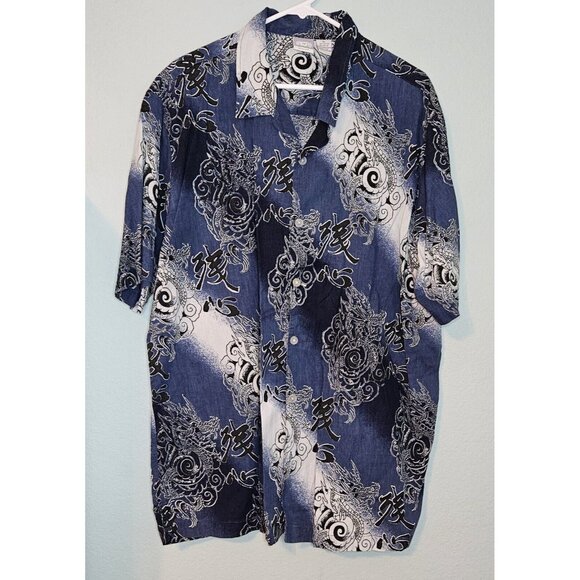 Utility Hawaiian Shirt Aloha Dragon Print Short Sleeve Button Up XL Cotton Rayon - Picture 7 of 7
